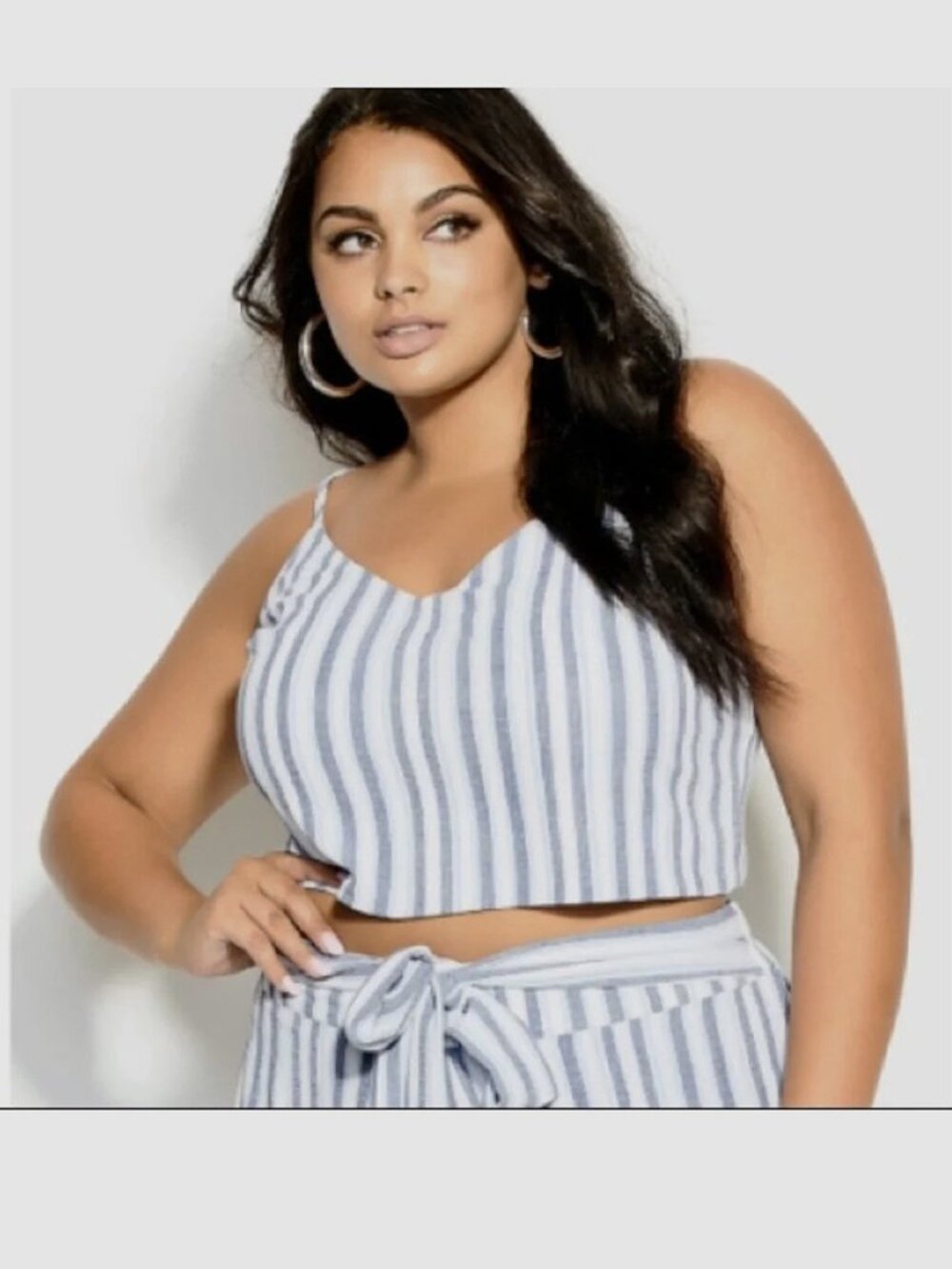 Navy Blue, Light Blue, and Cream Fitted Cotton Crop Camisole